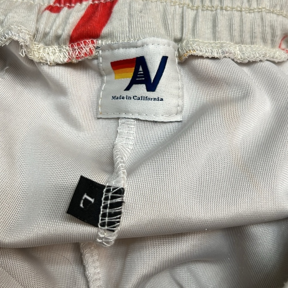 Aviator Nation Ivory Lightning Bolt Running Shorts with Red & Orange Accents - Picture 4 of 4